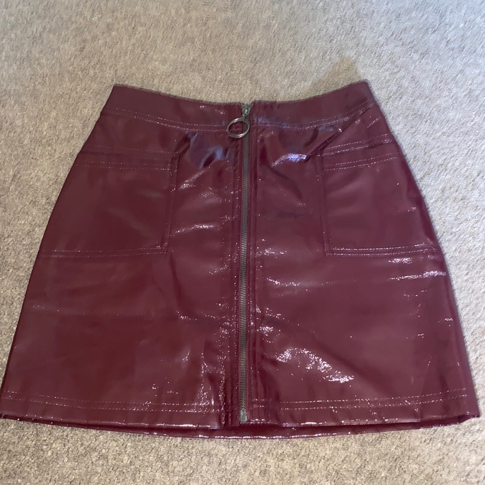 Burgundy patent faux leather skirt